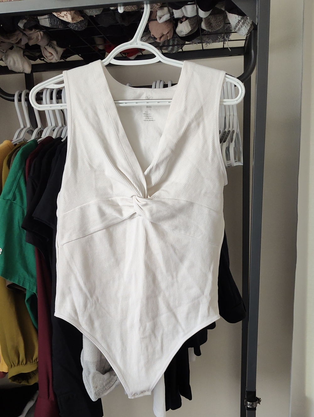 Aura White Twist-Front Ribbed Bodysuit